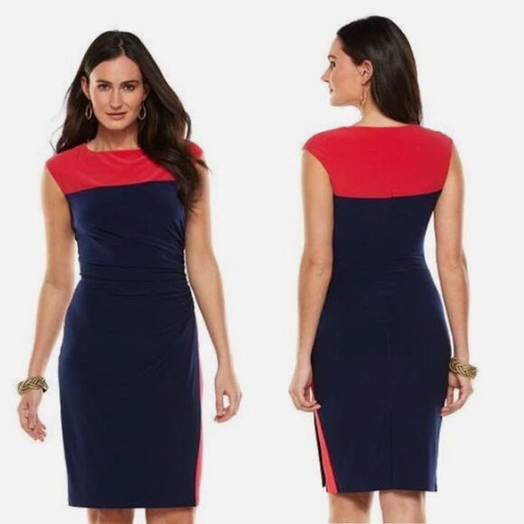 RALPH LAUREN Jersey Ruched Dress Pink/Navy Size 16 - Picture 1 of 9